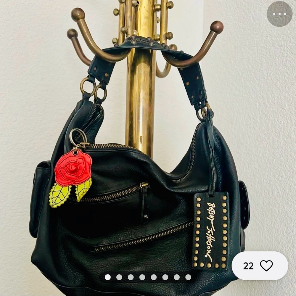 Betsey Johnson Black Hobo Bag All Leather Vintage - Picture 13 of 15